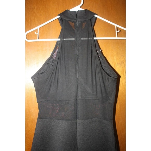 B Darlin Black Halter Neck Sheer Fitted Sheath Bodycon Cocktail Dress Sz S Roses - Picture 5 of 6